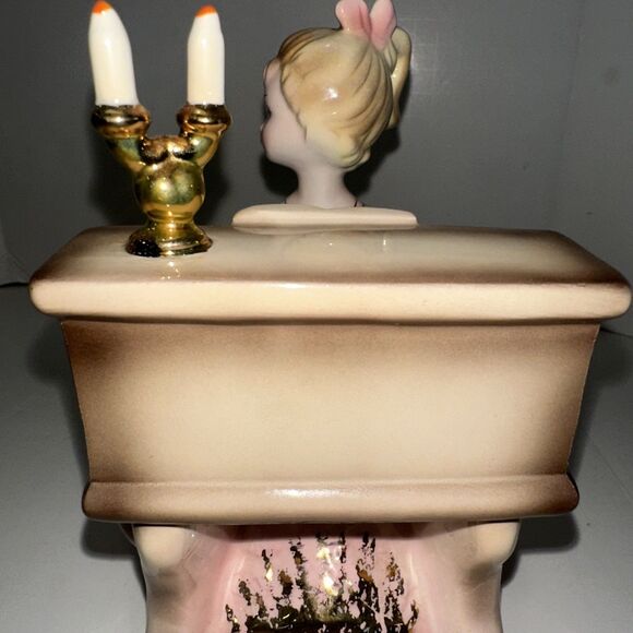 Vintage Josef Originals Revolving Music Box Girl Playing Piano Candelabra  Works - Picture 15 of 16